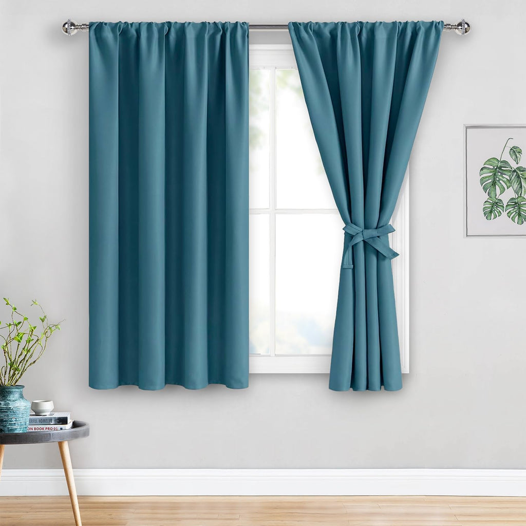 Jiuzhen Blackout Curtains for Bedroom - Thermal Insulated Room Darkening Noise Reducing, 52 x 45 Inch Length Curtains for Living Room, Set…