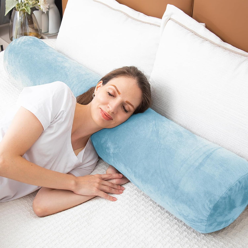 1 MIDDLE ONE Bolster Pillow for Bed, Long Round Body Pillow for Adults with Removable Velvet Cover, Decorative Tube Roll Cylinder Pillow…