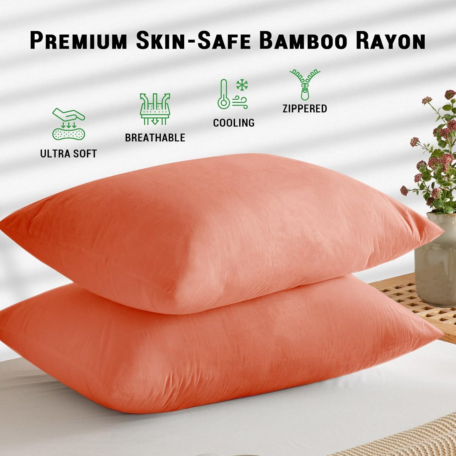 Gogreen Bamboo Rayon Waterproof Pillow Protector, Breathable Pillow Cover, Cooling Pillow Case Protector with Zipper, Super Soft Pillow Cas…