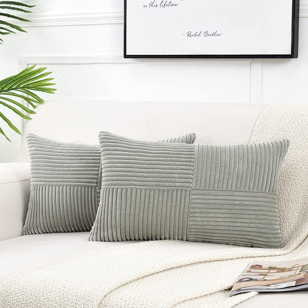Fancy Homi 2 Packs Grey Lumbar Decorative Throw Pillow Covers 20x28 Inch for Living Room Couch Bed Sofa, Rustic Farmhouse Boho Home…