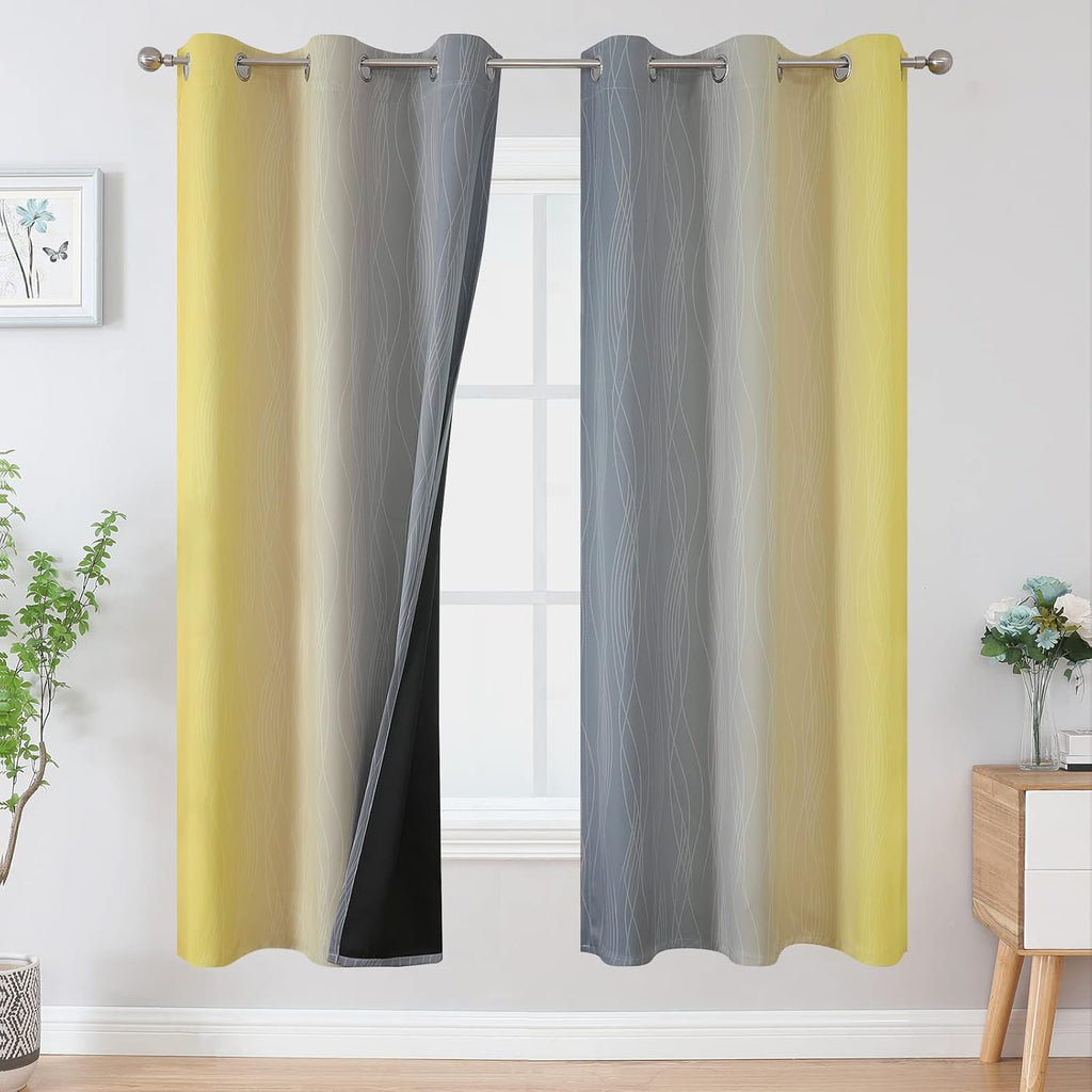 Estelartextiler Estelar Textiler Ombre Grey and Yellow Blackout Curtains 72 Inch Length 2 Panels, Full Light Blocking Curtains for Living R…