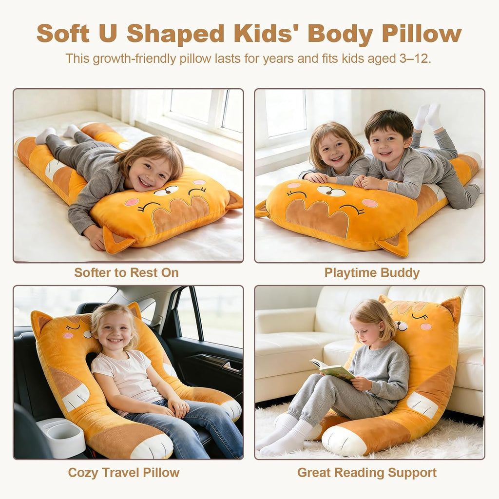 47x23 inch U Shaped Long Plush Body Pillows for Kids, Stuffed Animal Cat Soft Large Pillow for Sleeping, Big Cute Plushies, Washable…
