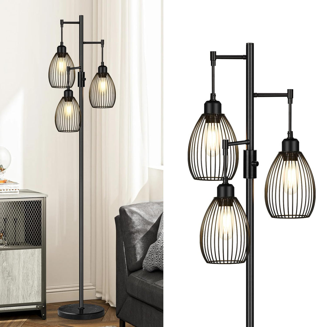Torondo 70" Dimmable Floor Lamp with Marble Base, 3 x 800LM LED Edison Bulbs Included, Industrial Black Floor Lamps for Living Room…