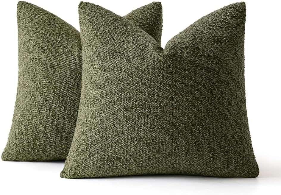 Miulee 20x20 Inch Decorative Pillow Covers for Couch Bed Set of 2 Textured Boucle Neutral Spring Throw Pillow Covers Olive Moss Green Accen…