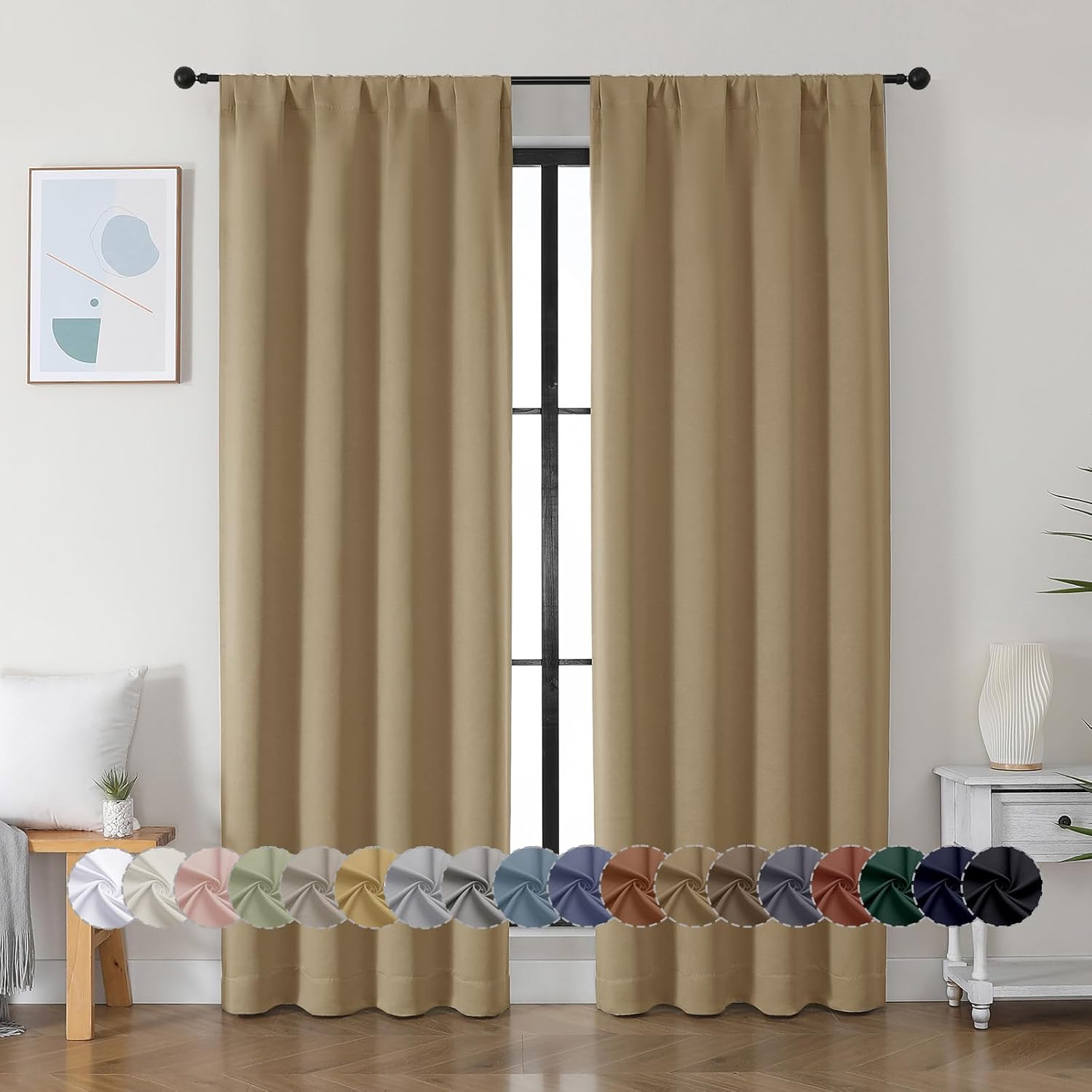 Simplebrand Ava Taupe Blackout Curtains for Bedroom 84 Inch Length 2 Panels Set, Solid Thermal Insulated Privacy Living Room Window Treatme…