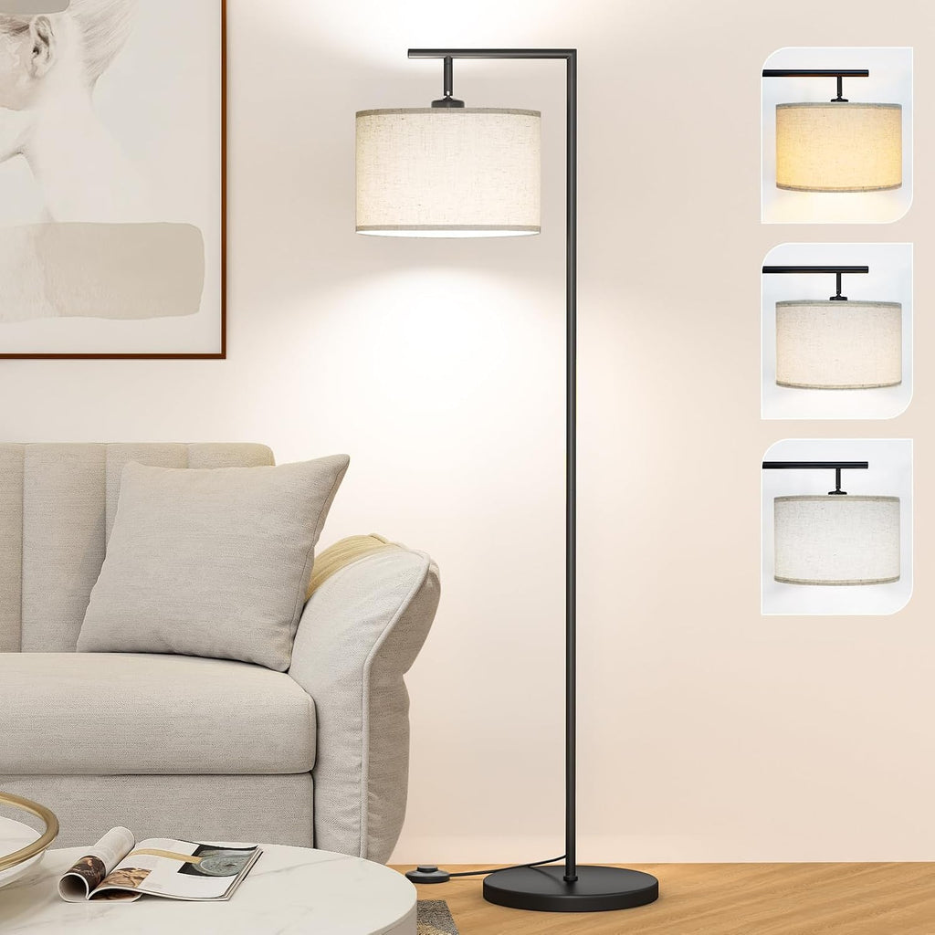 Floor Lamp for Living Room with 3 Color Temperatures Standing Lamp with Adjustable Beige Linen Lampshade Tall Lamps for Bedroom Office…
