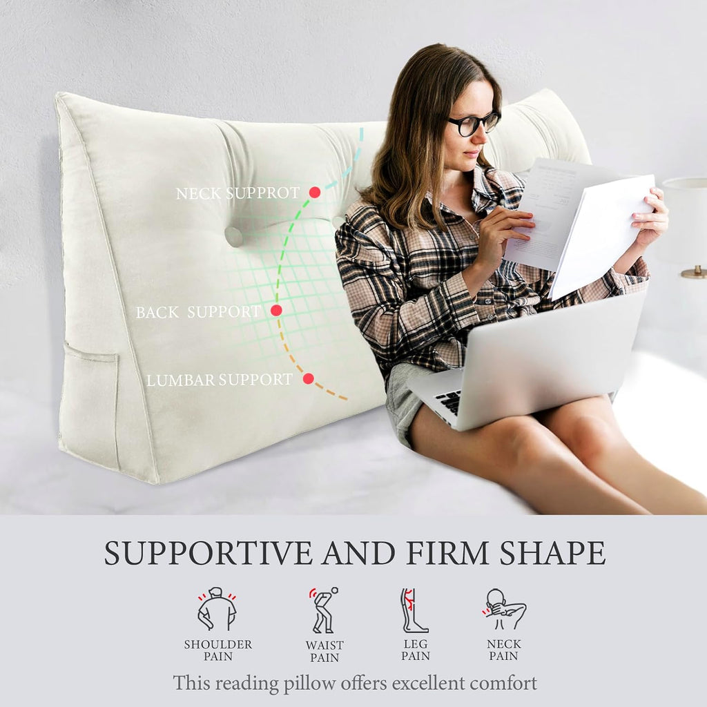 Headboard Pillow Queen - Bed Wedge Pillow for Headboard, Reading Pillow for Sitting in Bed, Large Velvet Positioning Back Support Bedrest…