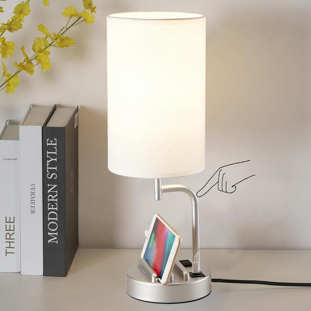 Dreamholder Touch Control USB Table Lamp, Upgraded 3-Way Dimmable Bedside Desk Lamp with USB C & A Charging Ports and AC Outlet…