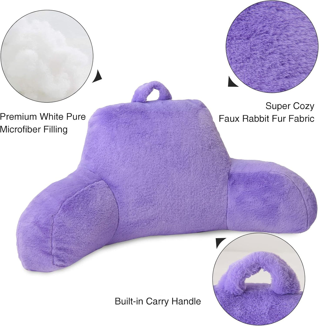 Aimuan Reading Pillow Bed Rest Pillow with Arms Rabbit Fur Cushion for Adults Teens Incline Rest Sitting up & Sleeping Snoring Pillow…