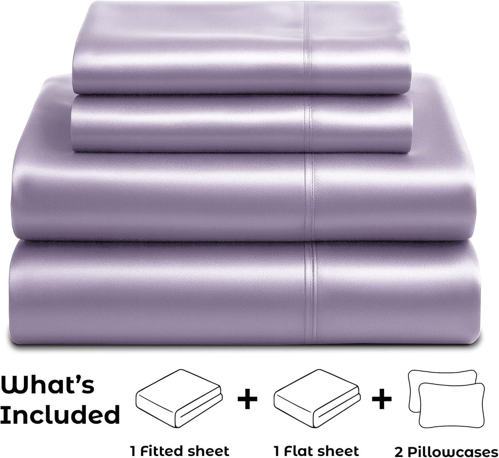 PureBedding Pure Bedding Satin Sheets California King [4-Piece, Lavender] Hotel Luxury Silky Bed Sheets - Extra Soft Microfiber Sheet Set,…