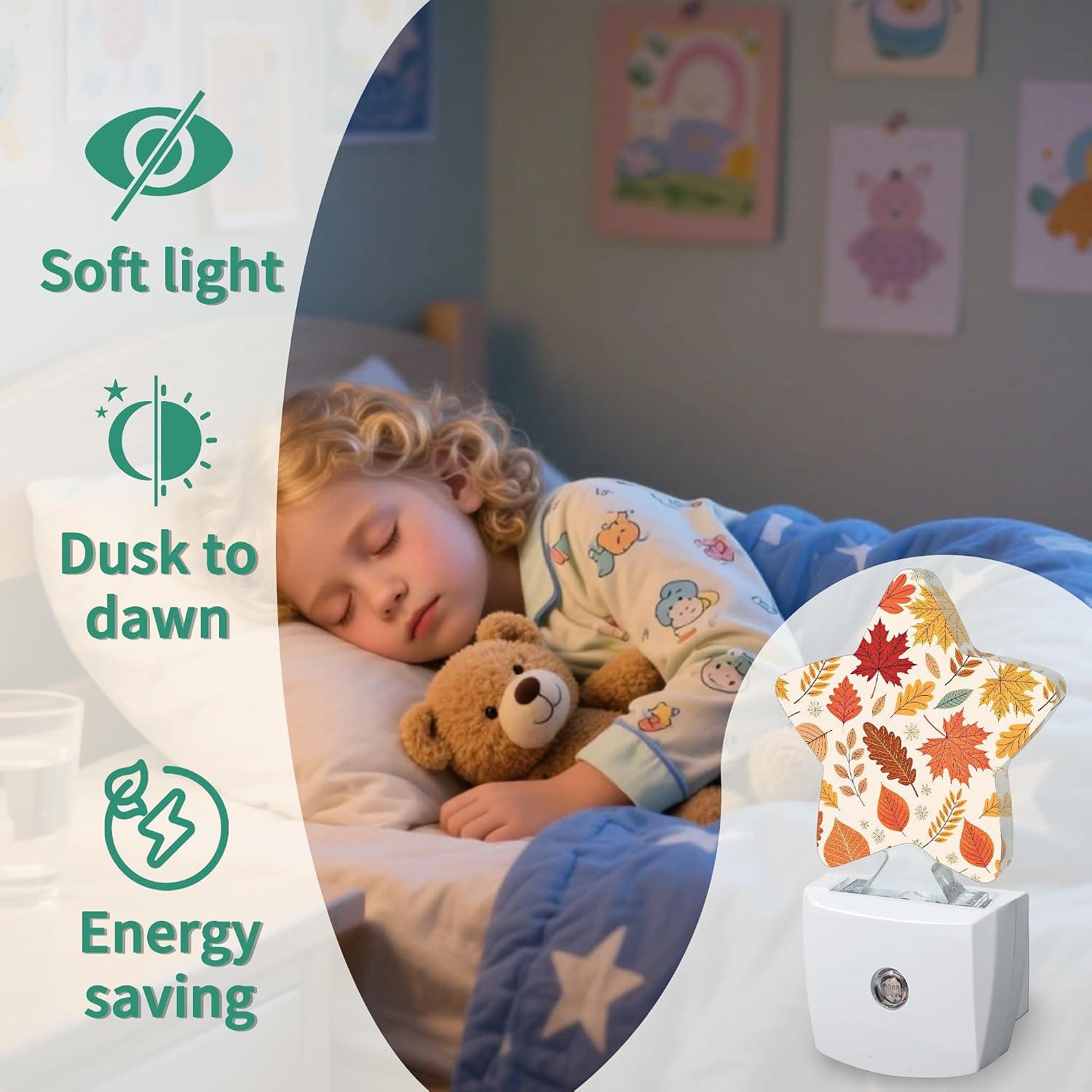 Star Night Light Plug in, Maple Leaves Dusk to Dawn Sensor Night Light, Soft Glow Lamp for Kids Bedroom Nursery Hallway Bathroom, Energy…