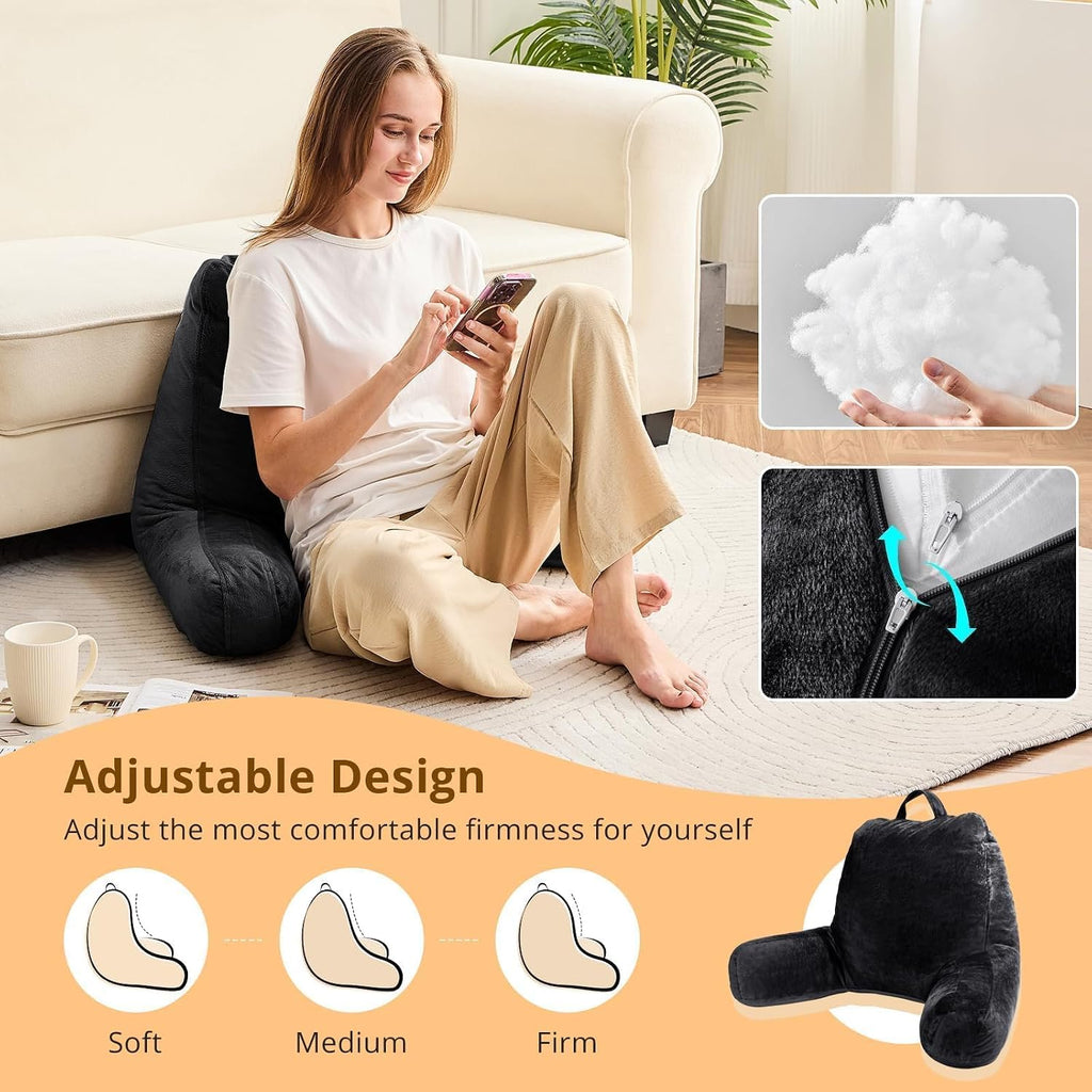 Sasttie Reading Pillow, Velvet Back Pillow for Bed Sitting Up, Adult Back-Rest Support Cushion with Arms for Sit Up on Couch, Sofa, and…