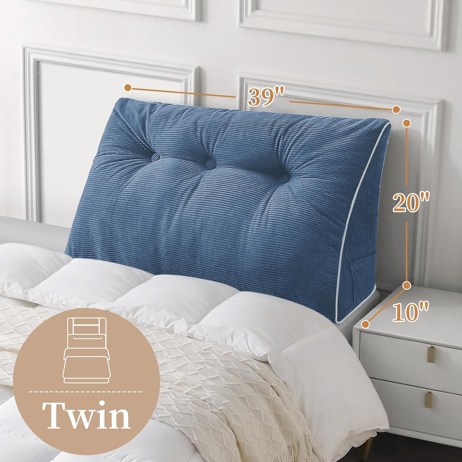 Sasttie Headboard Pillow Twin/Twin XL, Wedge Pillow Headboard for Dorm, Triangular Daybed Backrest Cushion for Sitting or Reading in Bed, w…