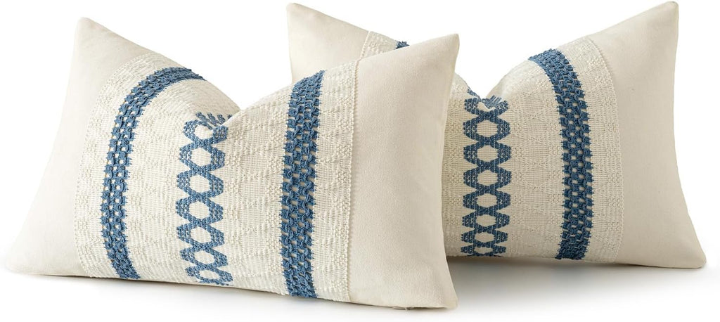 MIULEE Set of 2 Coastal Blue Boho Decorative Lumbar Pillow Covers 12x20 Inch Farmhouse Rustic Couch Throw Pillows Modern Summer Cushion…