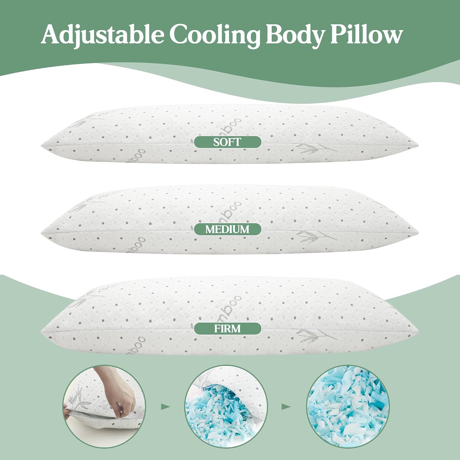 Dreamood Body Pillow Firmer 3200g 100% Shredded Memory Foam Body Pillows for Adults Side Sleeper Pregnancy Full Body Pillow 20x54 inch Adju…