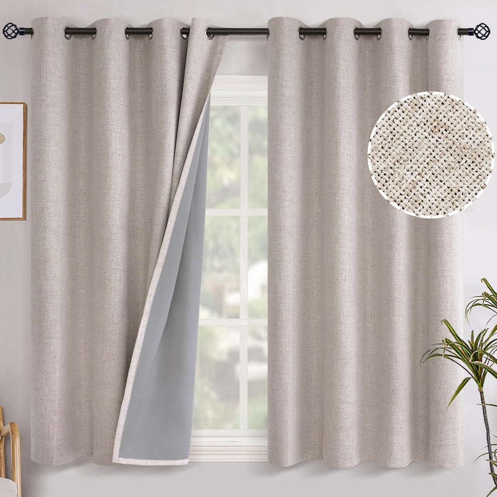 YoungsTex Linen Blackout Curtains 54 Inches Length for Short Window, Grommet Full Room Darkening Linen Textured Window Drapes for Bedroom B…