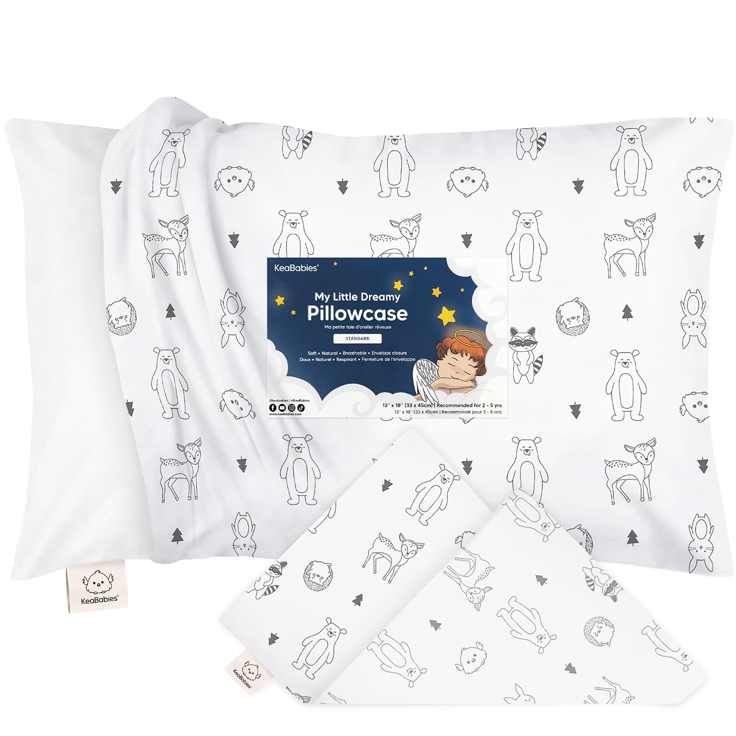 KeaBabies Toddler Pillowcase 13"x18" - Organic Cotton Toddler Pillowcase for Kids, Boys, Girls, Soft & Durable Cotton Cover for Miniature…