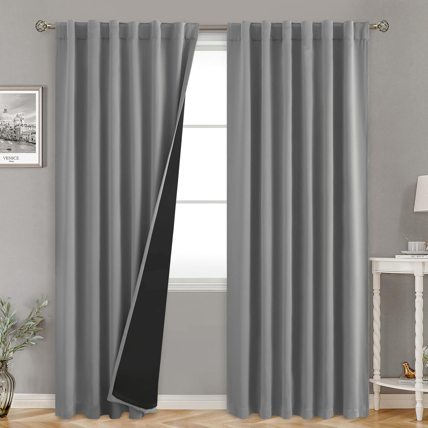 BGment Dove Grey Blackout Curtains 78 Inches Long for Bedroom, 100% Blackout Curtains Living Room Panels with Thermal Liner, Double Layer…