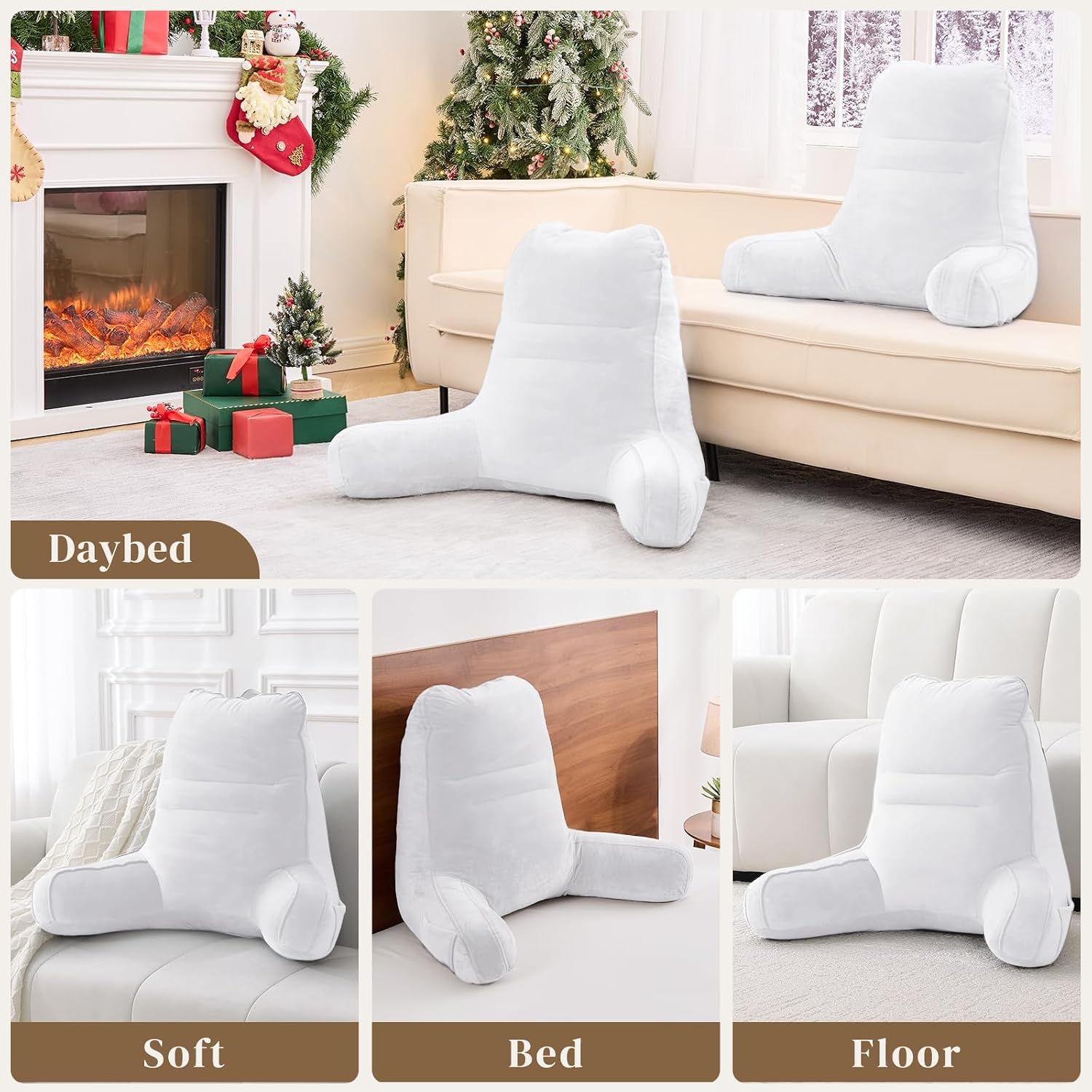 Sasttie Reading Pillow for Bed - 23 Inch, Back Pillow for Bed Sitting Up, Back-Rest Support Cushion with Side Pockets and Arms, Dorm Essent…