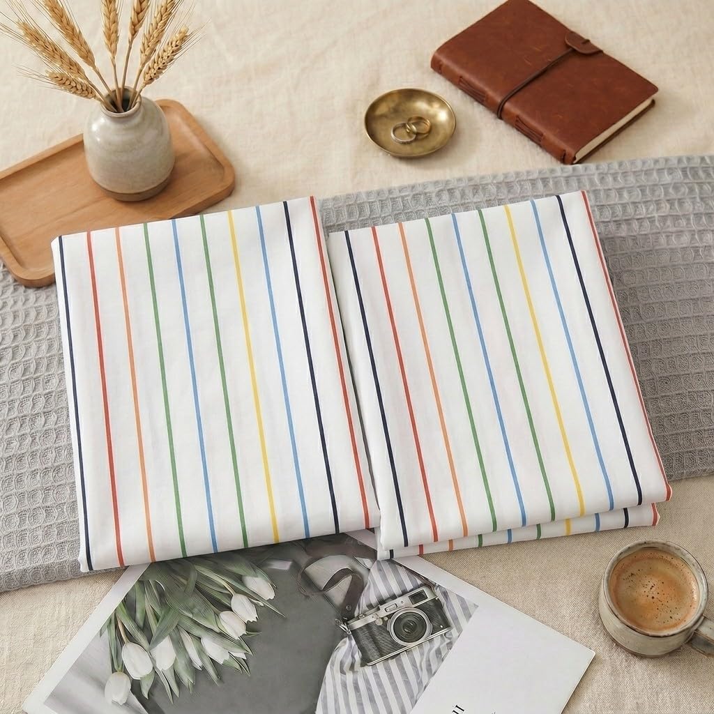 Merryword King Size Pillowcases, 100% Cotton Pillow Cases, Rainbow Striped Pillowcases, Soft Breathable Pinstripe Pillow Covers, Set of 2 C…