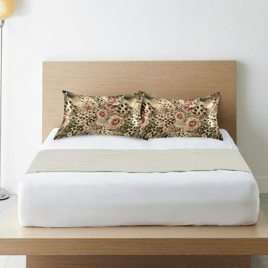 Satin Pillowcase for Hair and Skin, King Size Animal Tiger Leopard Print Rose Flower Decorative Pillow Sham with Envelope Closure Pillow…