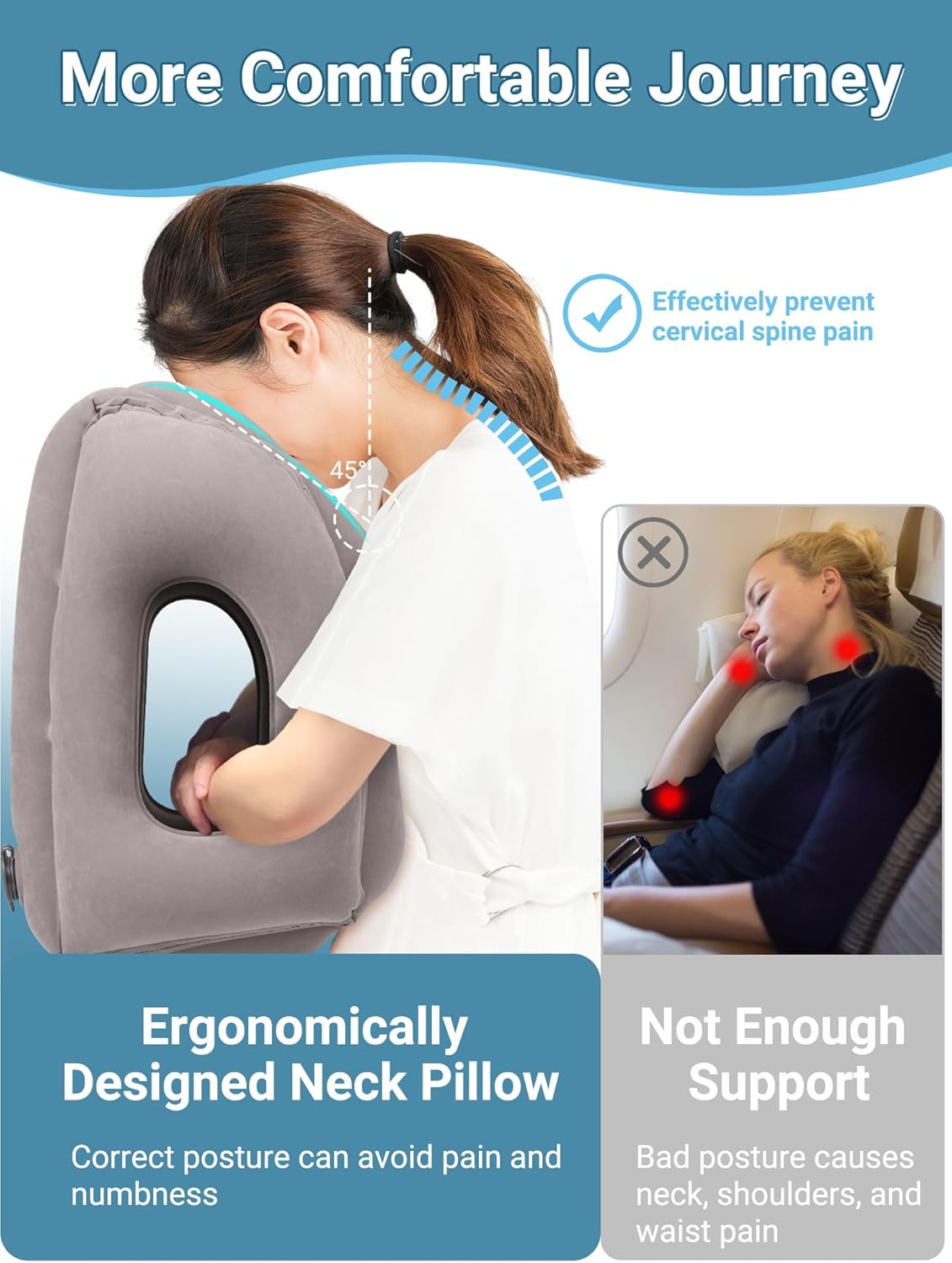 Maliton Inflatable Travel Pillow for Airplane Comfortable Sleeping to Relieve Neck and Shoulder Pain, Support Head Inflatable Pillow for…