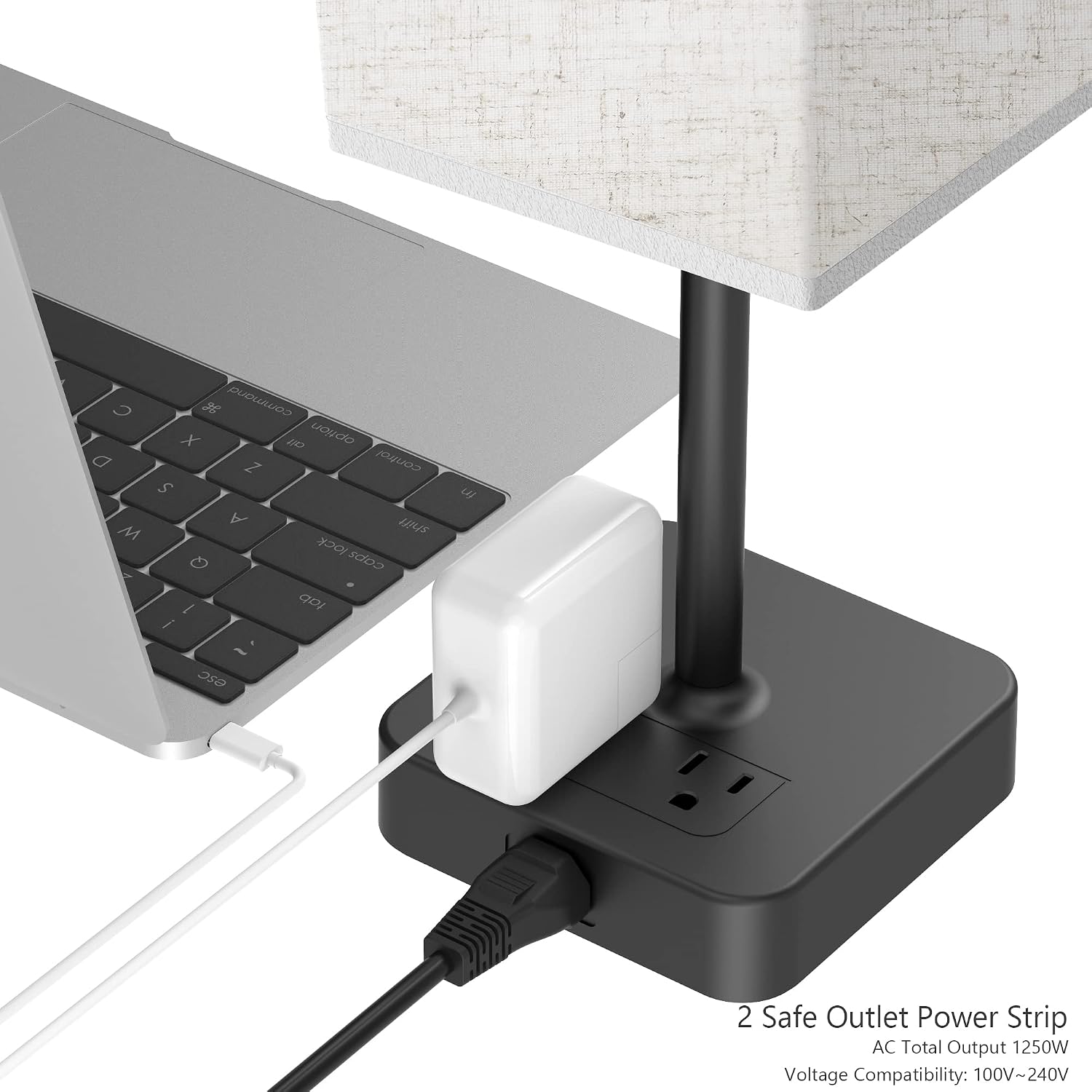 Touch Control Bedside Table Lamp with USB C & USB A Charging Port and 2 AC Outlet, Minimalist LED Desk Light with Charger Base Brown…