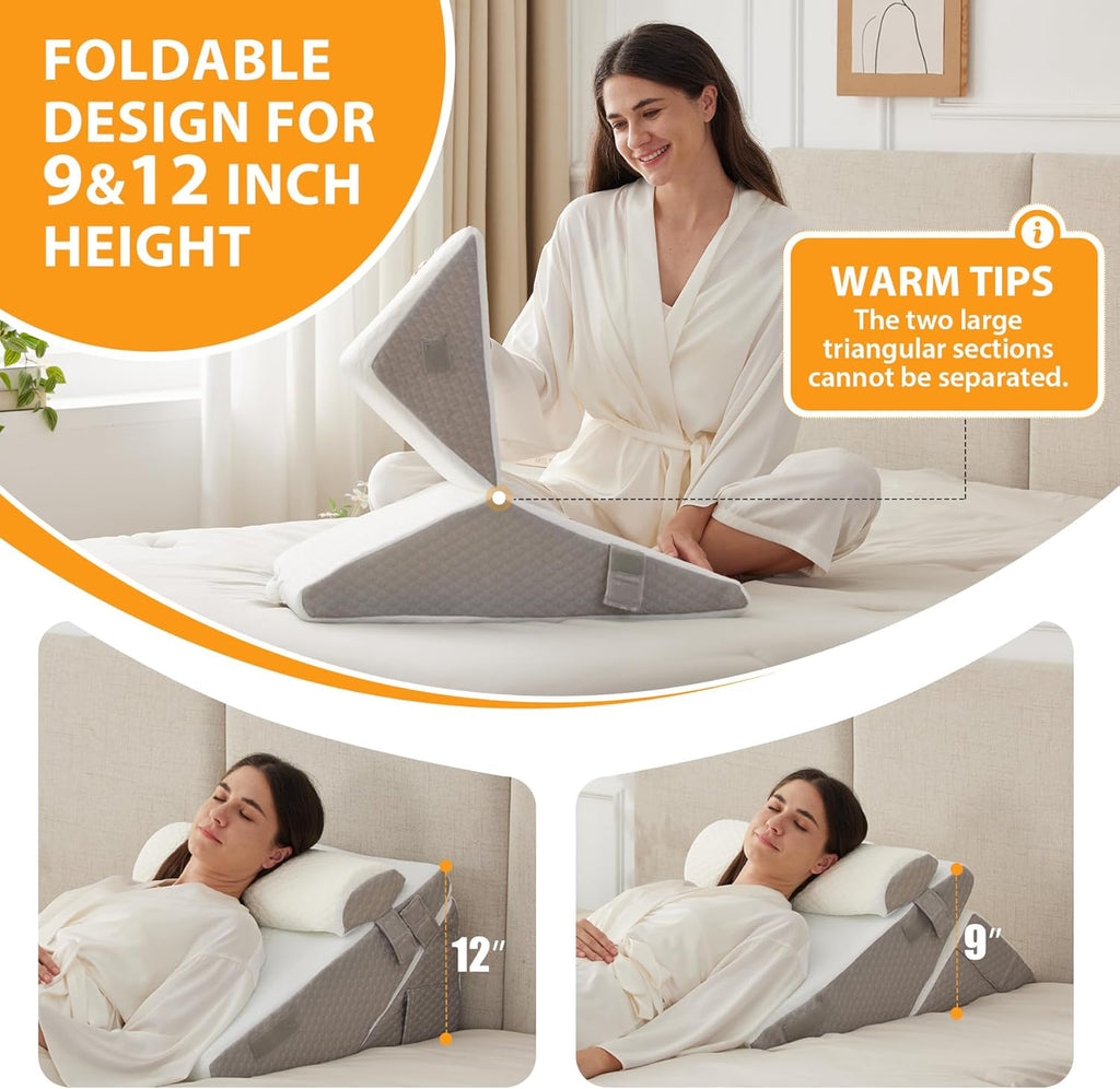 Ruqmuis 3PCS Wedge Pillow Set for After Surgery, Adjustable 9&12 Inch Bed Wedge Pillow for Sleeping, Incline Pillow Wedge for Headboard, Po…