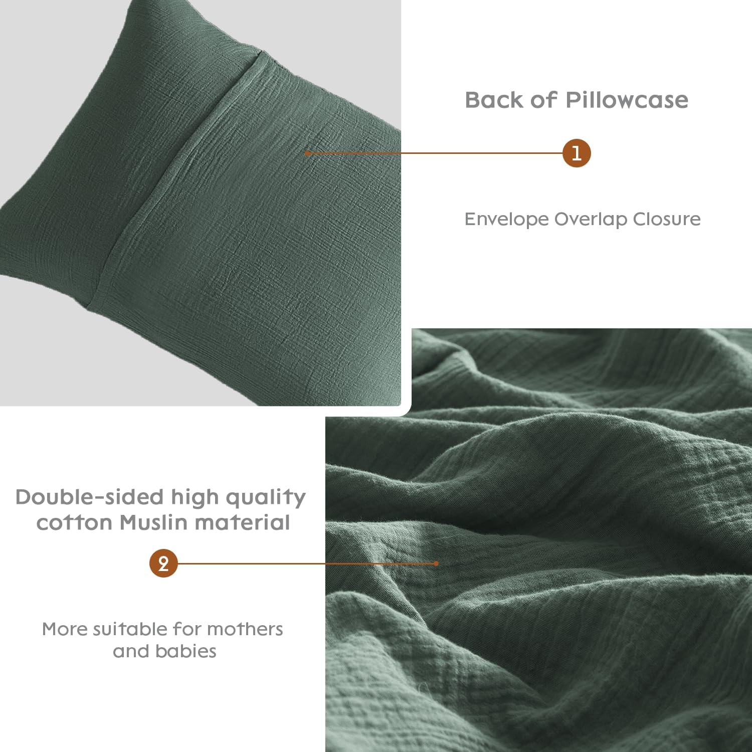 DefineCozyHealthyLife SE SOFTEXLY Muslin Pillowcases Standard Size 100% Cotton, 2 Pack Linen Like Pillow Shams with Envelope Closure, Ultra…