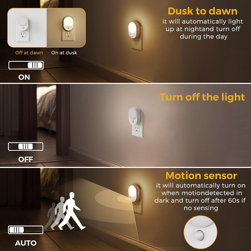 L LOHAS LED Motion Sensor Night Light,[2-PACK] Night Lights Plug into Wall, Motion Sensor and Dusk to Dawn Sensor,3000K Soft…