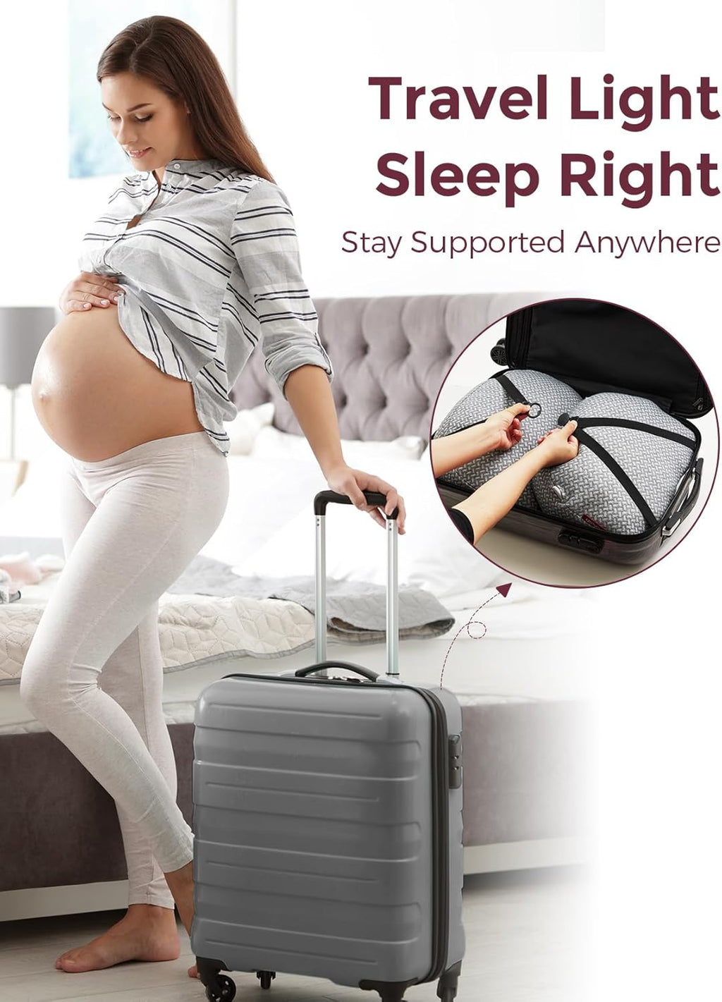 Momcozy Portable Pregnancy Pillow – W Shaped Maternity Support for Side Sleepers, Adjustable Travel Wedge Pillow for Back, Belly, and Hip…