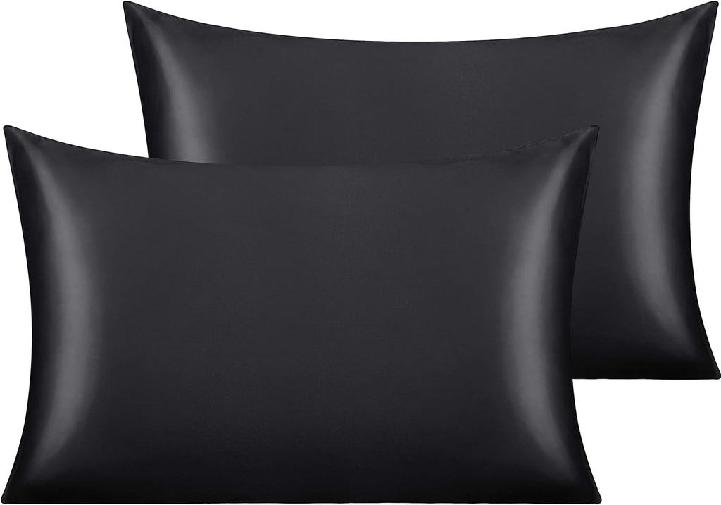 Ntbay 2 Pack Satin Queen Pillowcases for Hair and Skin, Luxurious and Silky Pillow Cases with Envelope Closure, 20x30 Inches, Black 2 Pack…