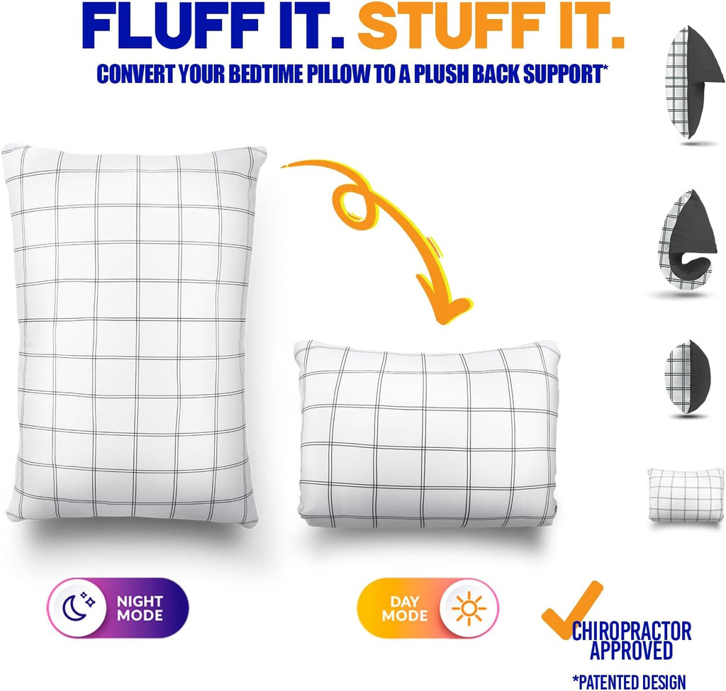 Fluff and Stuff Comfort Pillow | Queen Size Memory Foam Pillows, Chiropractor Designed and Approved 2-in-1 Back Support and Bed Pillows |…