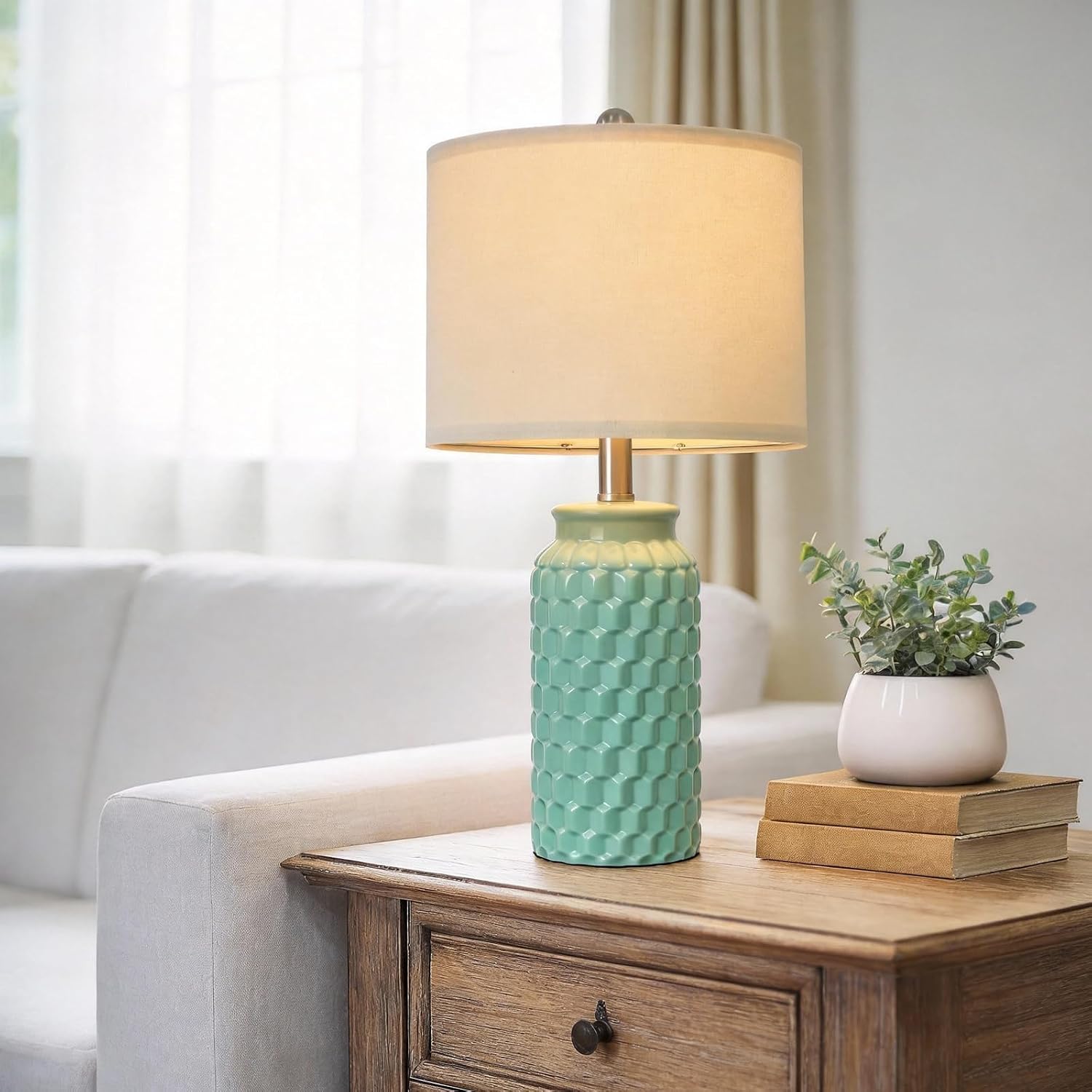 USumkky 20.5" Ceramic Table Lamps Set of 2 - Modern Farmhouse & Boho Style, Bedside Nightstand Lamps for Bedroom, Living Room End Table…