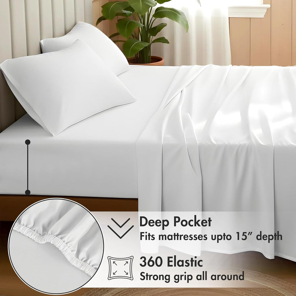 Ruvanti 100% Cotton Organic Percale Sheets Queen Size – Crisp Cooling Bed Sheets for Hot Sleepers, Deep Pocket 15”, Soft Peach Finish, Brea…