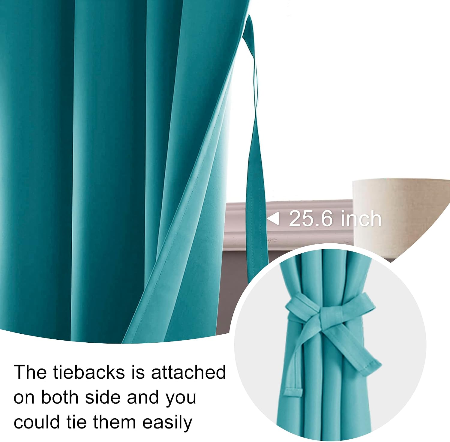 Jiuzhen Blackout Curtains - Thermal Insulated, Light Blocking, Rod Pocket with Tiebacks, Room Darkening, 42 x 63 Inch, 2 Panel Set, Turquoi…