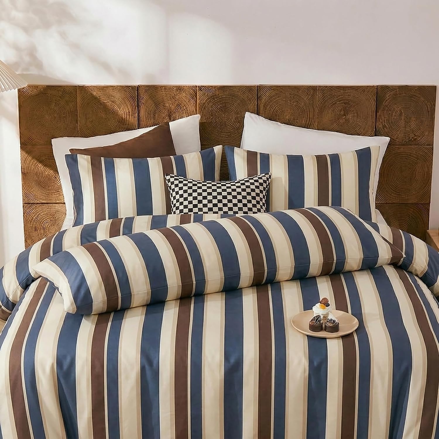 Merryword 100% Cotton Pillow Cases, Standard Size Pillowcases, Blue Striped Pillowcases, Luxury Linen Like Pillowcase, Soft Breathable Caba…