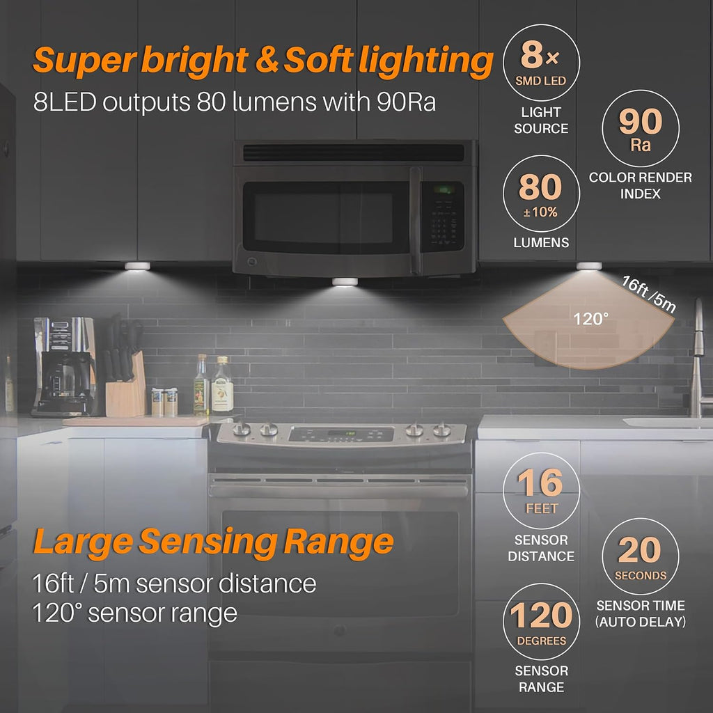 STAR-SPANGLED 3 Pack 3.1” Motion Sensor Lights Indoor AA Battery Operated, Stick on LED Puck Light for Closet, Stairs, Under Cabinet…