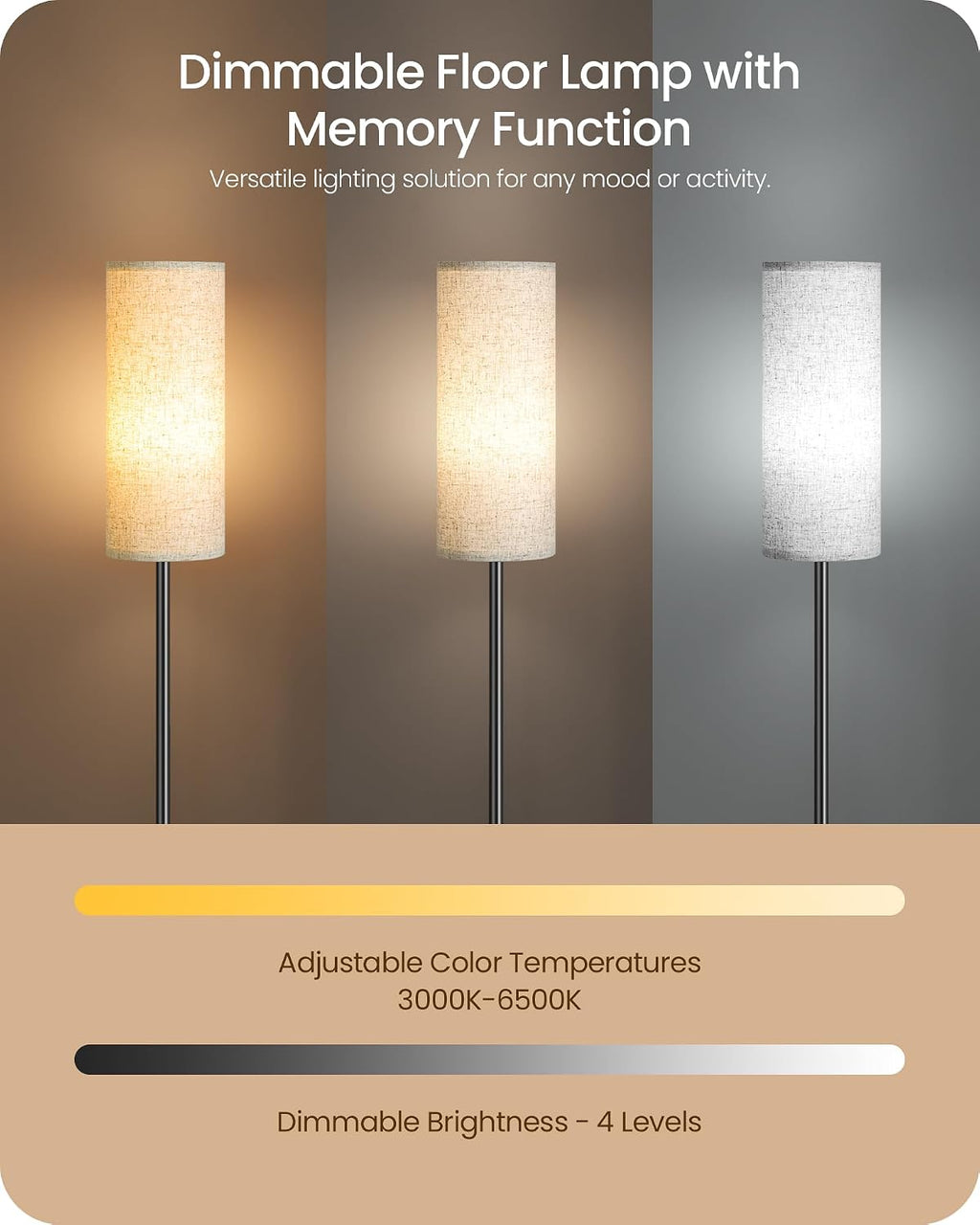 Dimmable Floor Lamp for Living Room with RGB Colors, Color Changing Ambient Lighting, Corner Standing Lamp for Bedroom - Remote, Foot…
