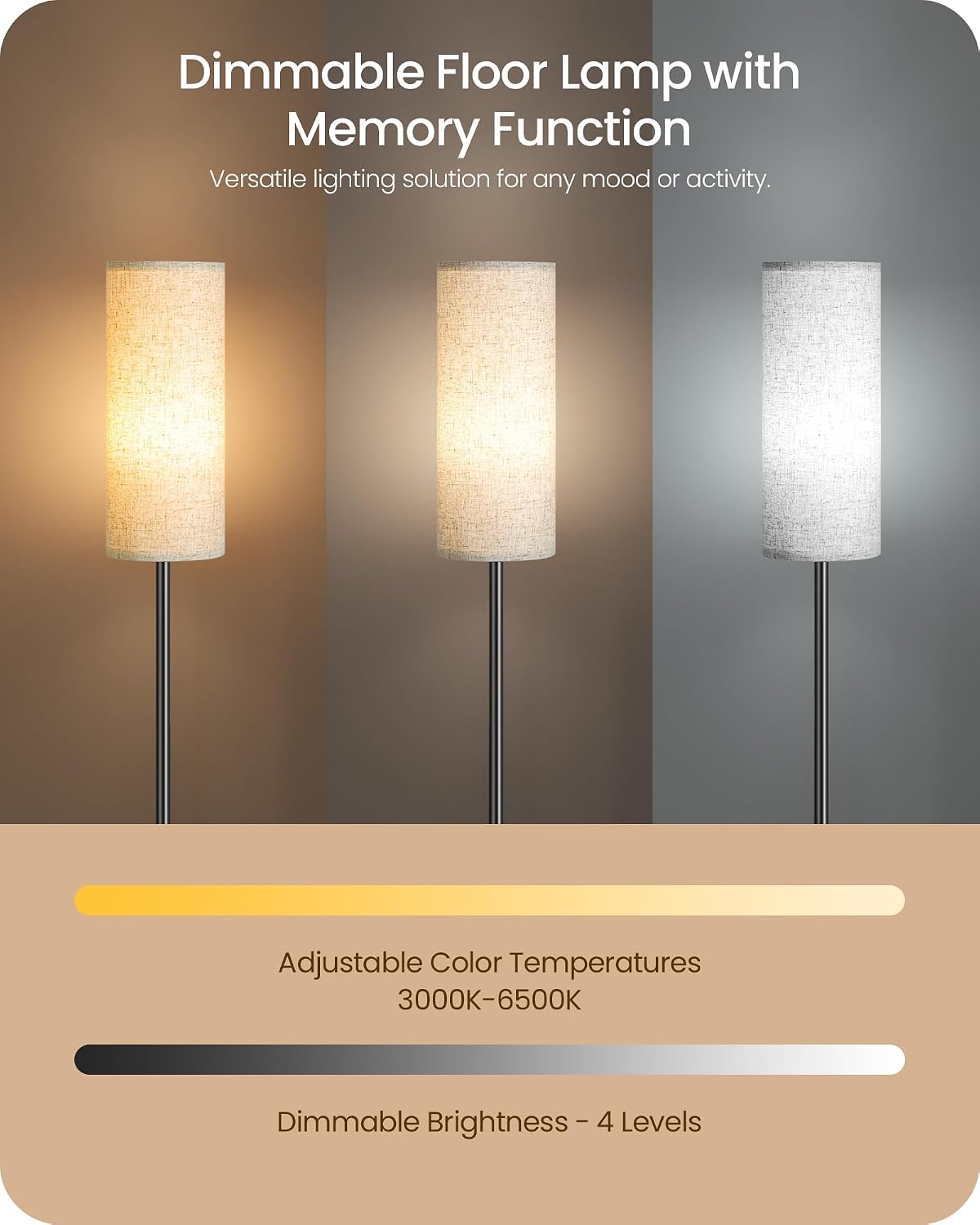 Dimmable Floor Lamp for Living Room with RGB Colors, Color Changing Ambient Lighting, Corner Standing Lamp for Bedroom - Remote, Foot…