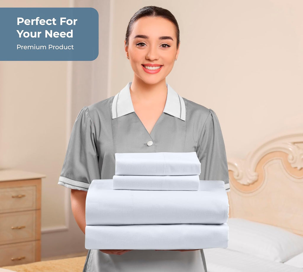 Royalelinens ROYALE LINENS 100% Organic Cotton Queen Sheet Set - Percale Weave - 4 Pieces Set - 1 Flat, 1 Deep Pocket Fitted Sheet and 2 Pi…