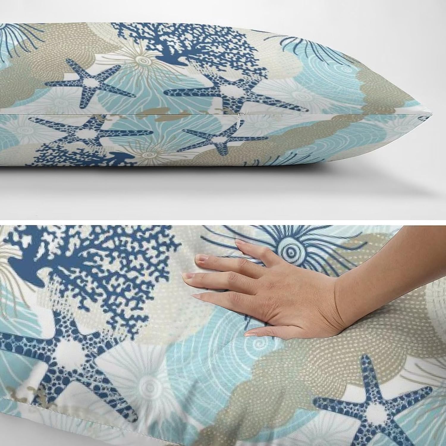 Body Pillow Cover Aqua Blue Nautical Coral Body Pillowcase Coastal Beach Theme Coral Starfish Decorative Rectangle Long Pillow Cases…