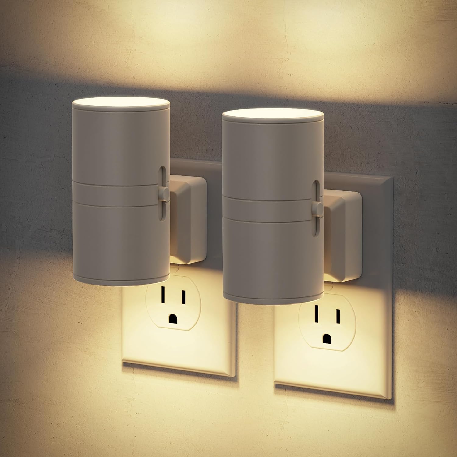 JandCase Night Lights Plug into Wall, Dimmable Gray Night Lights with Dusk to Dawn Light Sensor, Soft White 3000K, 0-100LM Adjustable…