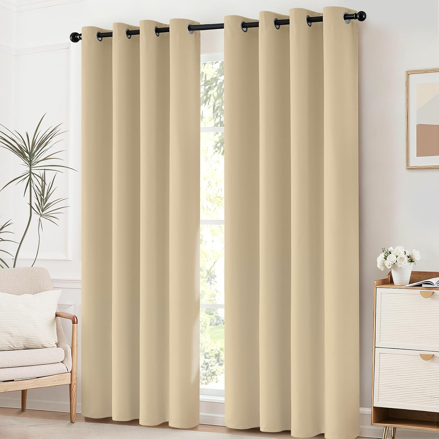 Yakamok Curtains 63 Inch Length Room Darkening Thermal Insulated Window Treatment Curtain Drapes with Grommet for Living Room(2…