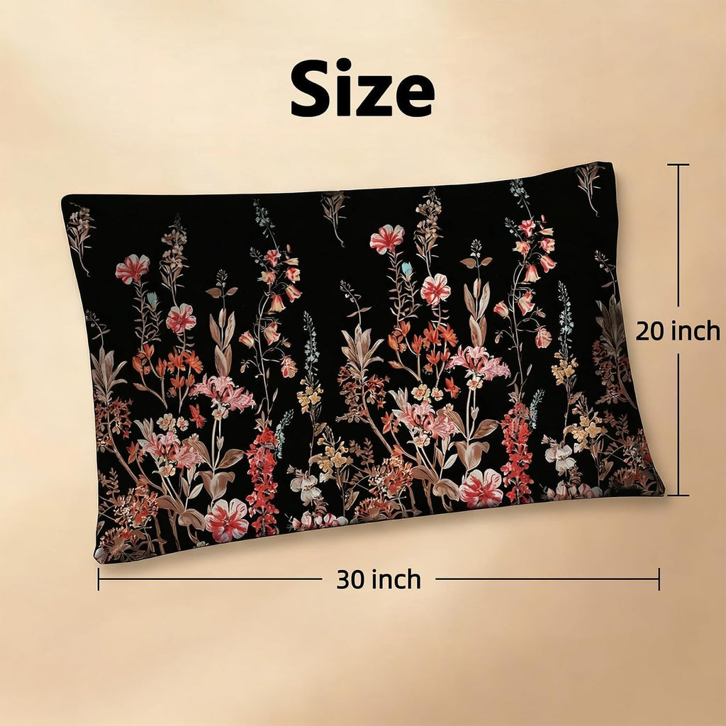 Mag 2 Pack Floral Pillowcases Queen Size 20"x30", Black Pillow Covers with Pink Botanical Flowers, Soft Microfiber Bedroom Pillow Shams for…