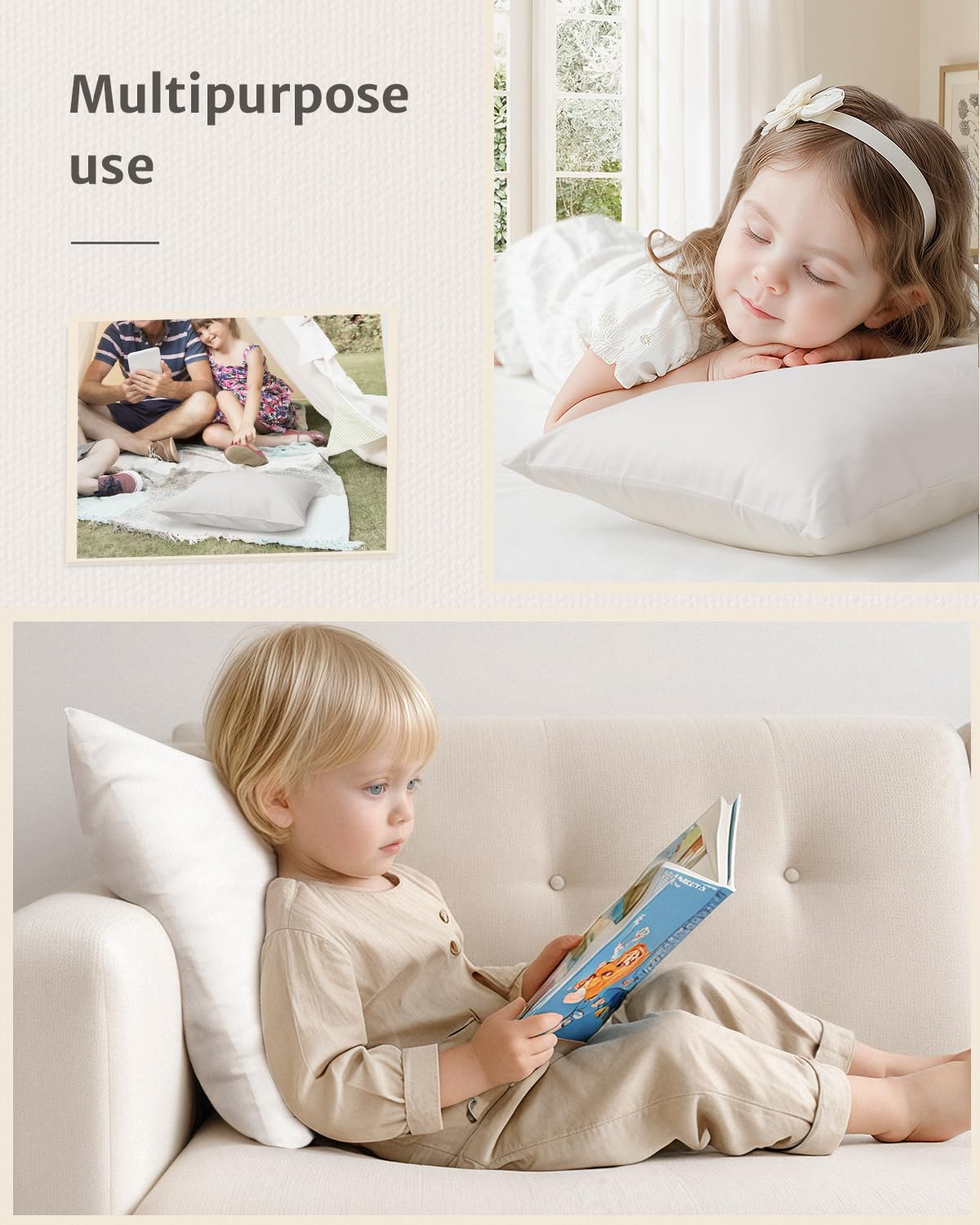 Babebay Toddler Pillow,13X18 Soft Toddler Pillows for Sleeping, Machine Washable Kids Pillow with Cotton Pillowcase, Perfect for Travel (Wh…