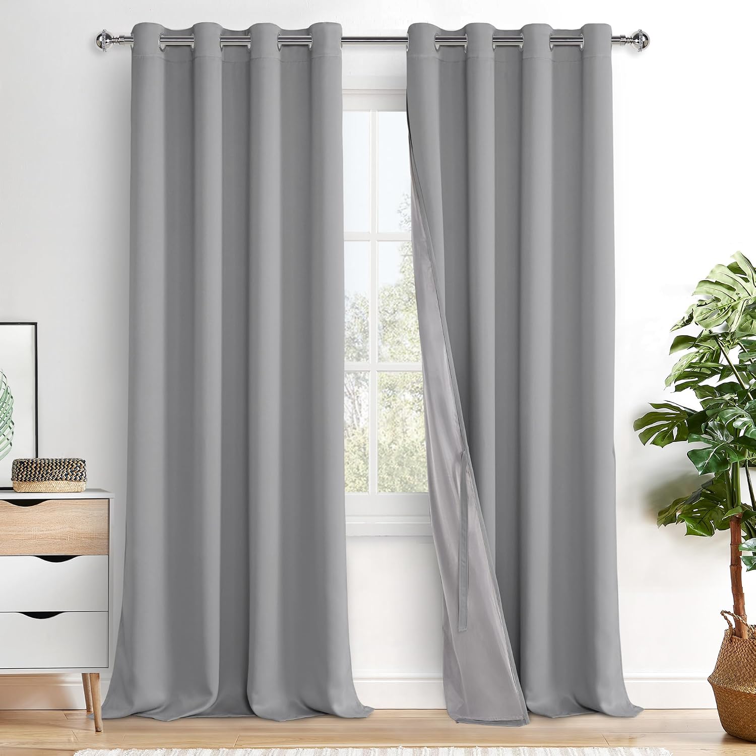 Xwzo 100% Blackout Curtains 95 Inches Long with Tiebacks- Privacy Protection & Noise Blocking Window Draperies Grommet Top with Black Liner…
