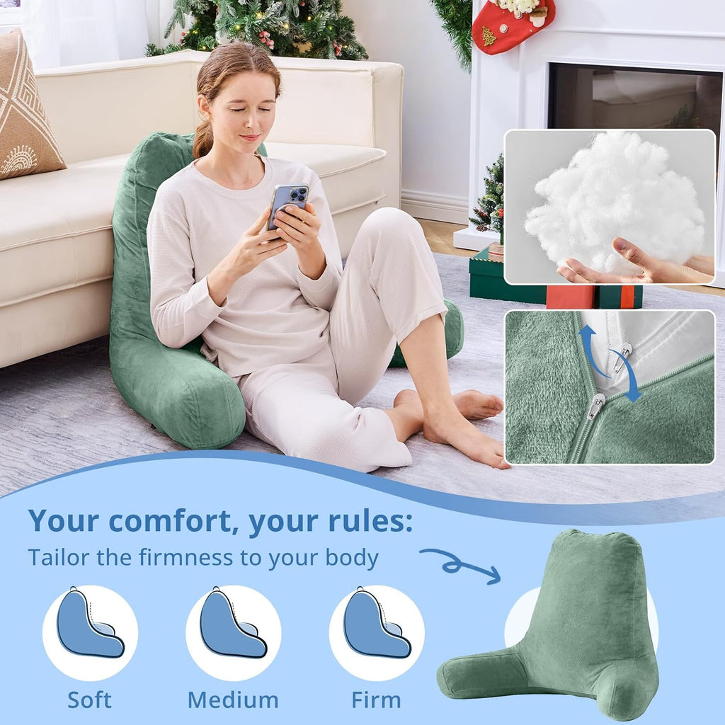 Sasttie 25-inch Reading Pillows for Sitting in Bed Adult, Jumbo Velvet Back Pillow Bed Sitting Up, XL High Back-Rest Support Cushion for…