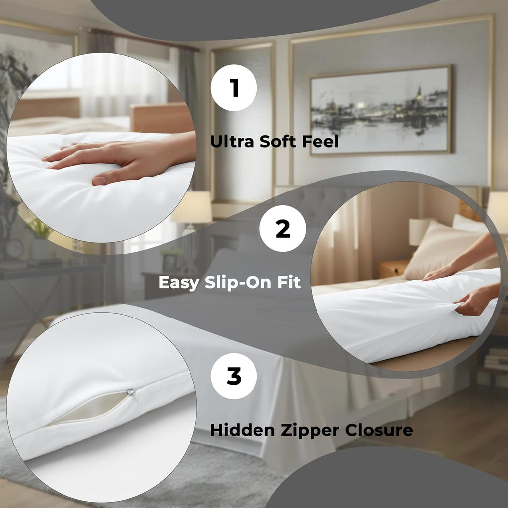 Royalelinens ROYALE LINENS Body Pillow Cover - Double Brushed 1800 Microfiber - 20"x54" with Hidden Zipper Closure - Wrinkle & Fade Resista…
