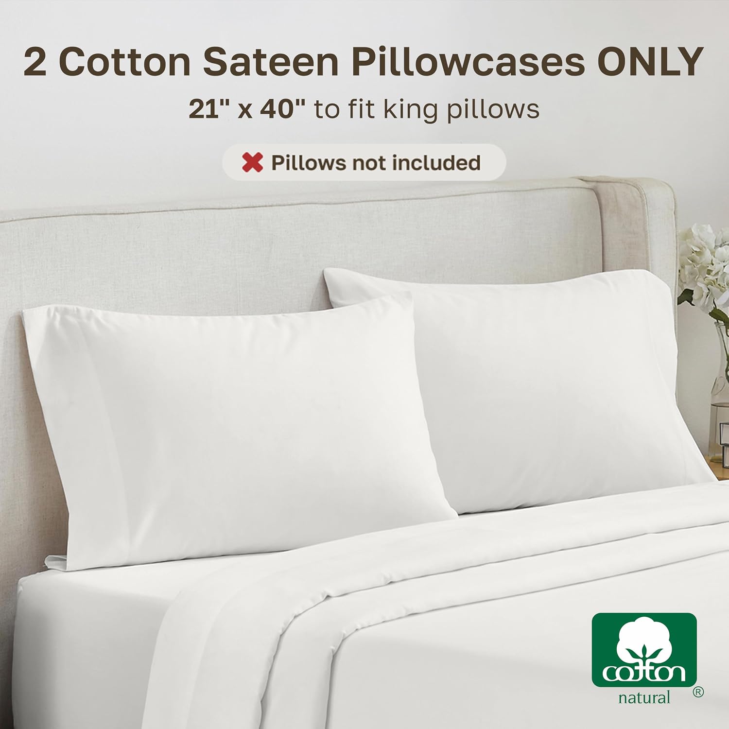 California Design Den 100% Cotton Pillow Cases King Size Set of 2 - Soft and Silky 500 Thread Count Sateen, Smooth and Comfortable with a…